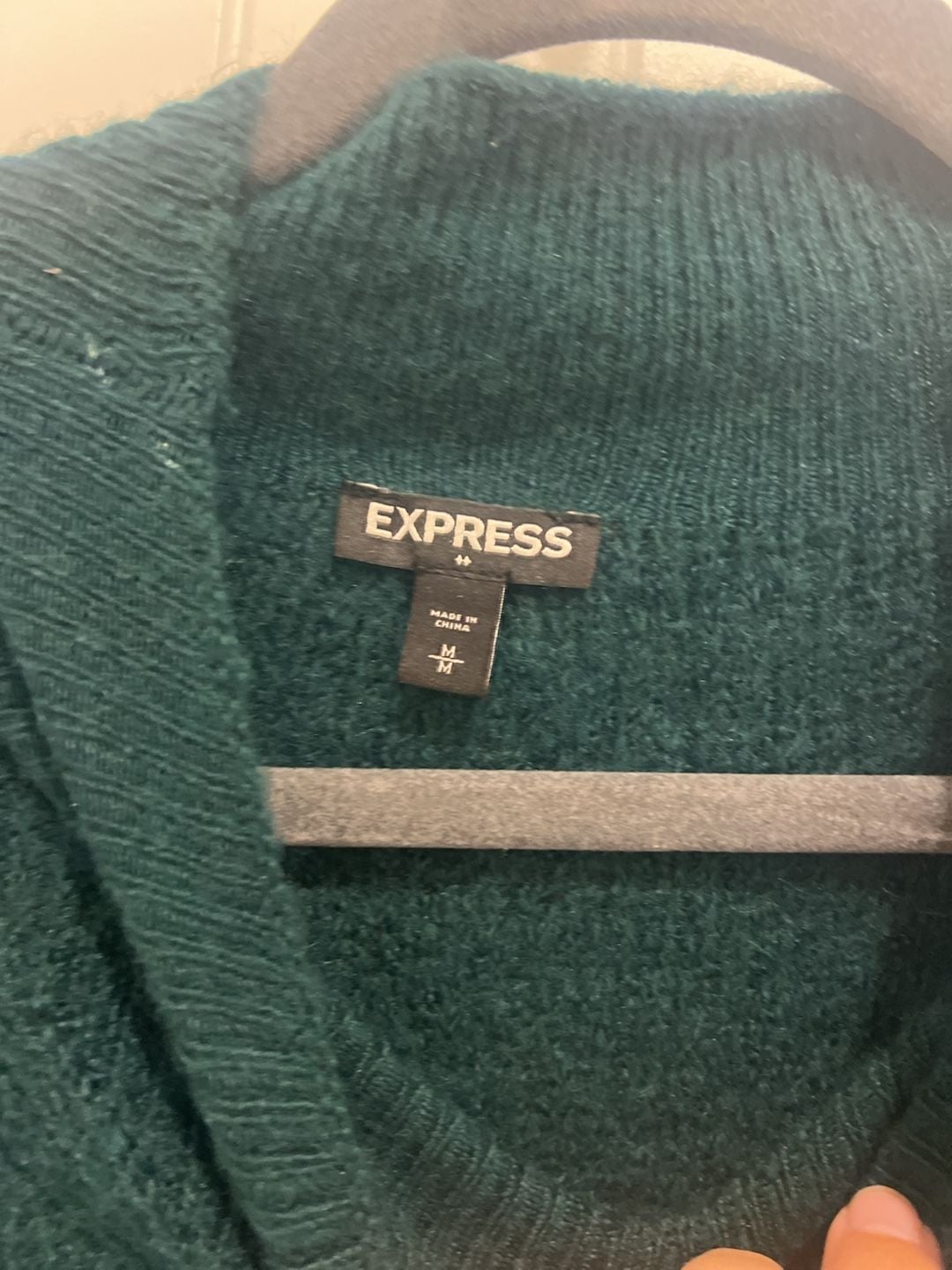 Express Dark Green Mock Neck Oversized Fuzzy Knit Sweater Medium 4