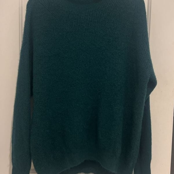 Express Dark Green Mock Neck Oversized Fuzzy Knit Sweater Medium