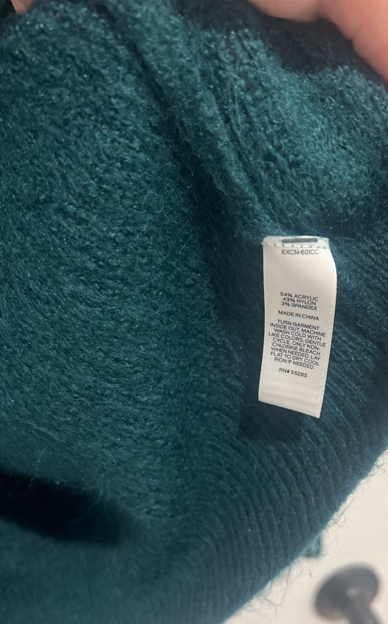Express Dark Green Mock Neck Oversized Fuzzy Knit Sweater Medium 5