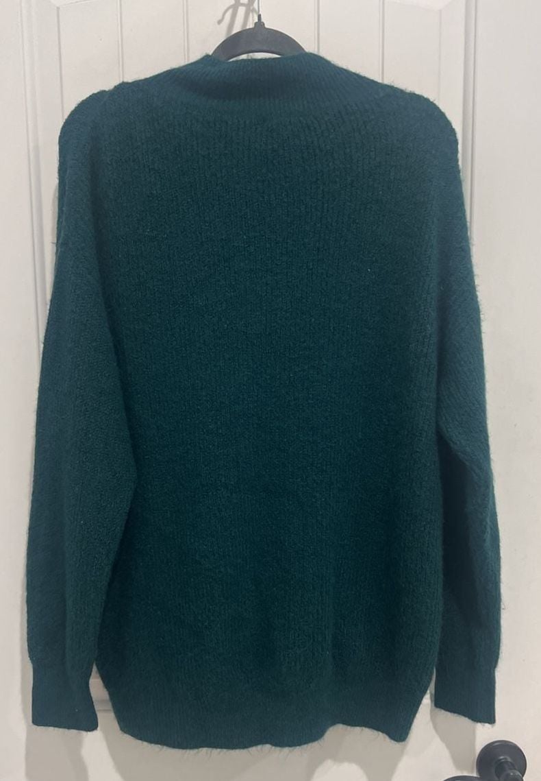 Express Dark Green Mock Neck Oversized Fuzzy Knit Sweater Medium 6