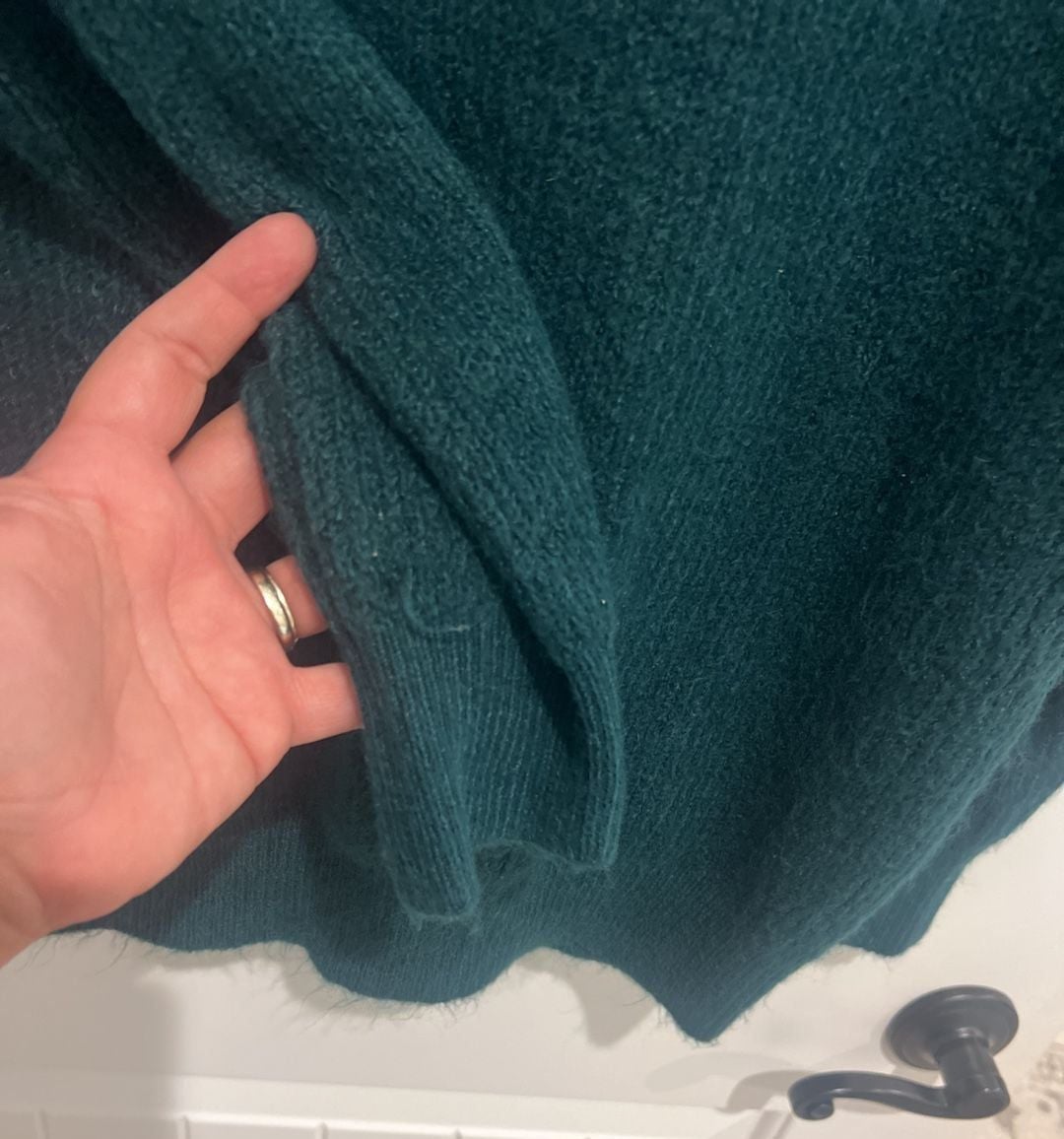 Express Dark Green Mock Neck Oversized Fuzzy Knit Sweater Medium 7