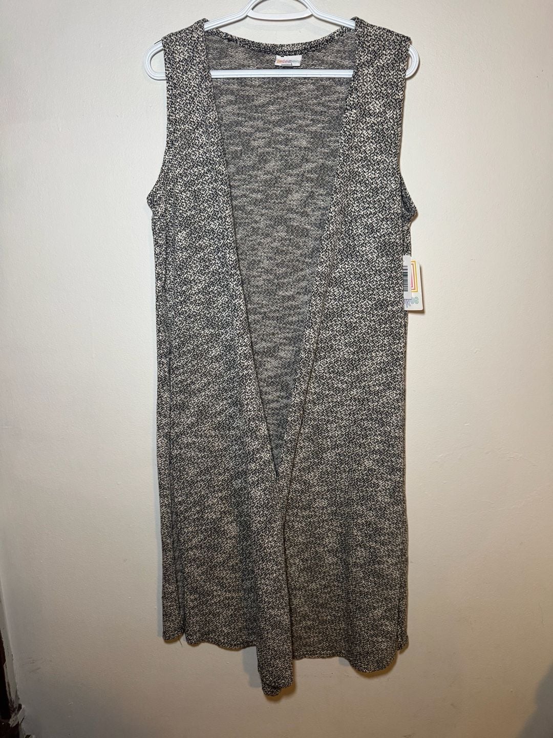 LulaRoe Women's Side Slit Marled Gray Knit Joy Long Line Duster Vest Size M 2