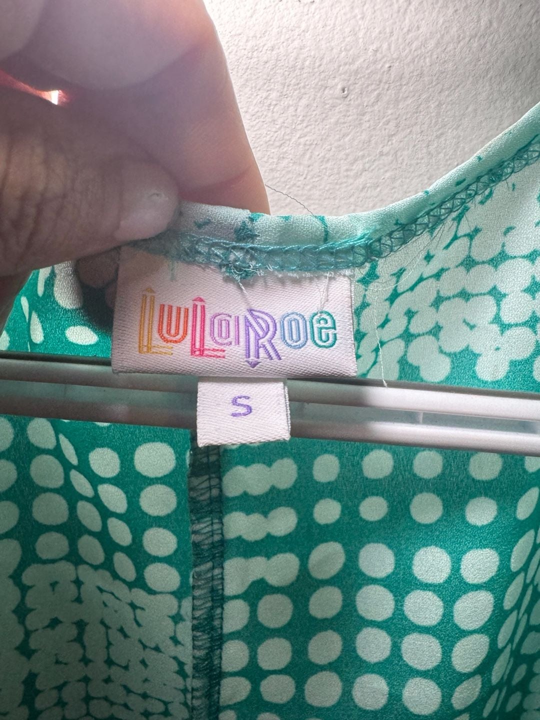 LuLaRoe Sarah Long Cardigan Sweater Jacket Sz S Cream Teal Geometric Pockets 4