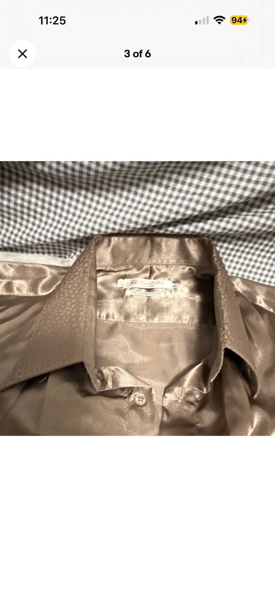 Gian Mario Metallic Satin Button-Up Shirt, Size XL 4