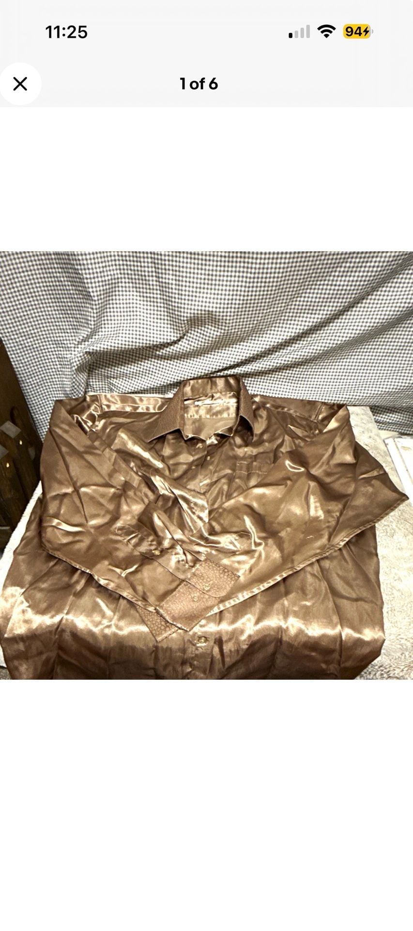 Gian Mario Metallic Satin Button-Up Shirt, Size XL 6