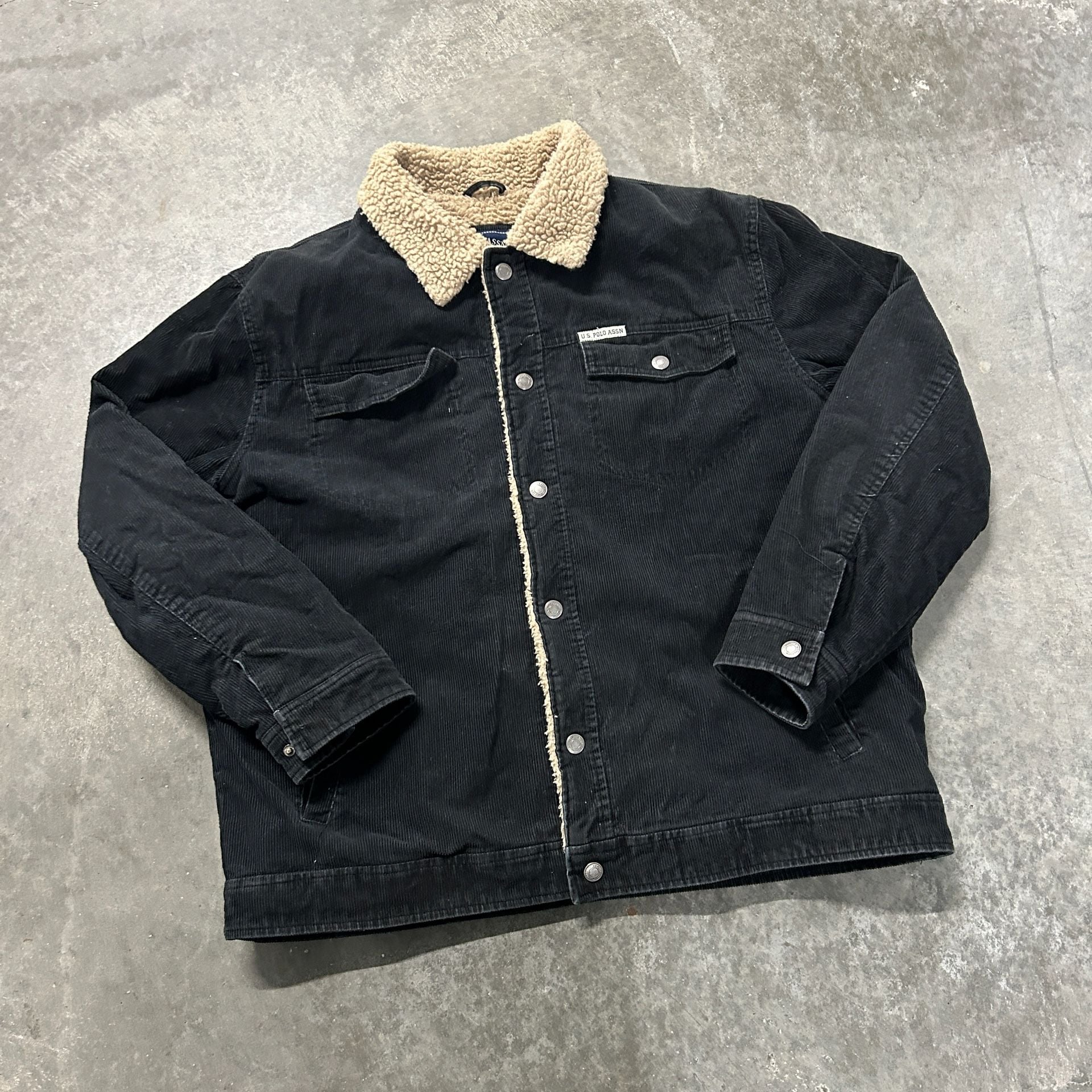U.S. Polo Assn. Black Corduroy Sherpa Lined Trucker Jacket XXL 2