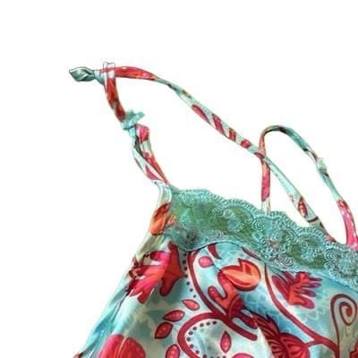 Delicates Women's Full Slip XL Satin Floral Blue Lace Trim Adjustable Straps 7