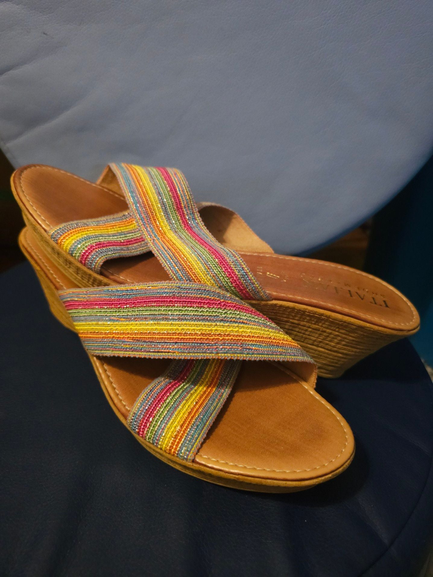 Italian Shoemakers Multicolored Striped Wedge Sandals Size 11 2