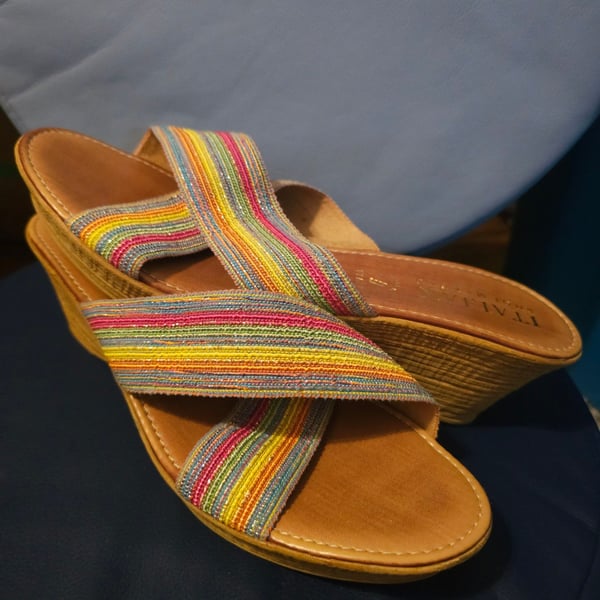Italian Shoemakers Multicolored Striped Wedge Sandals Size 11