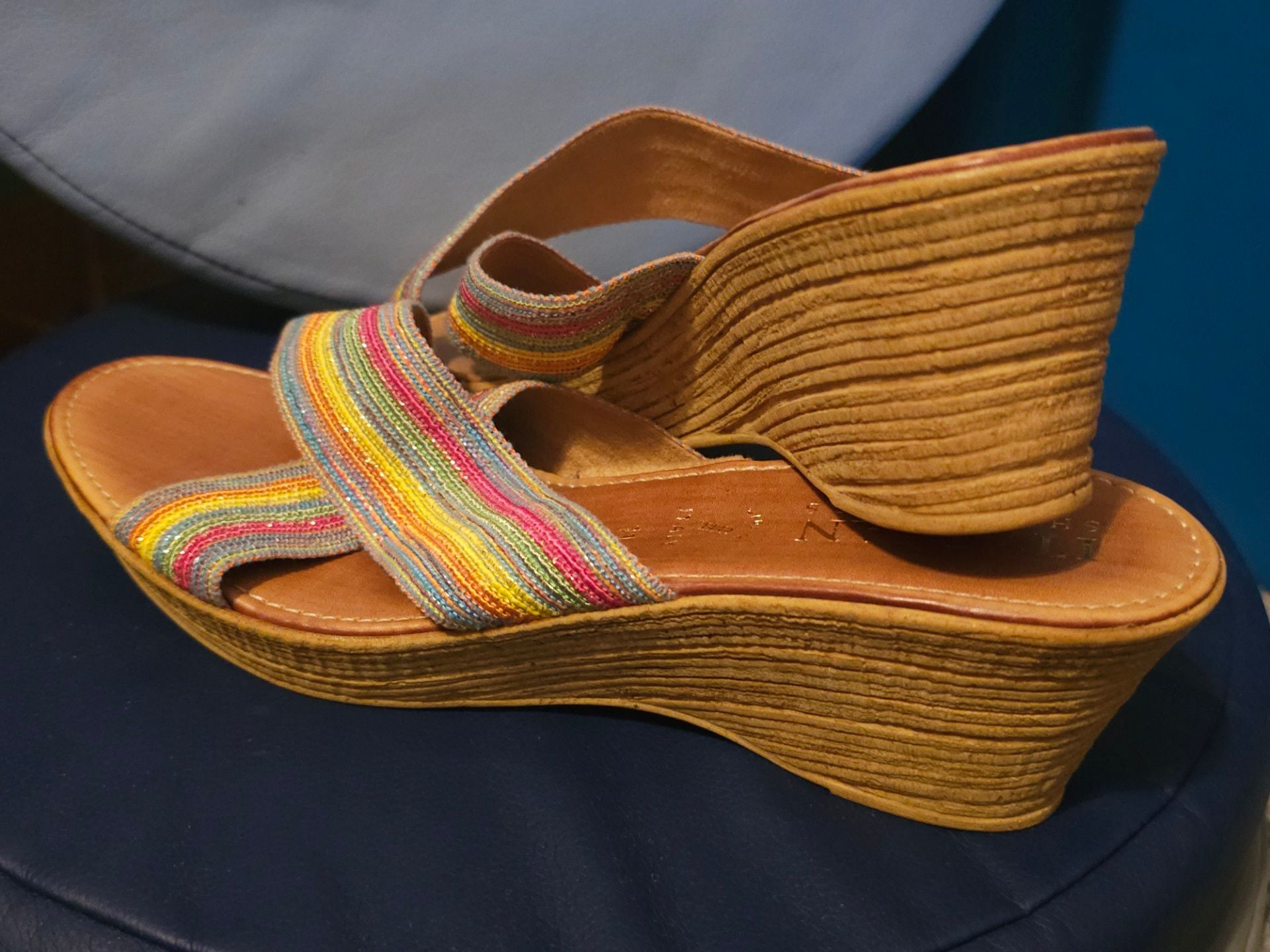 Italian Shoemakers Multicolored Striped Wedge Sandals Size 11 6