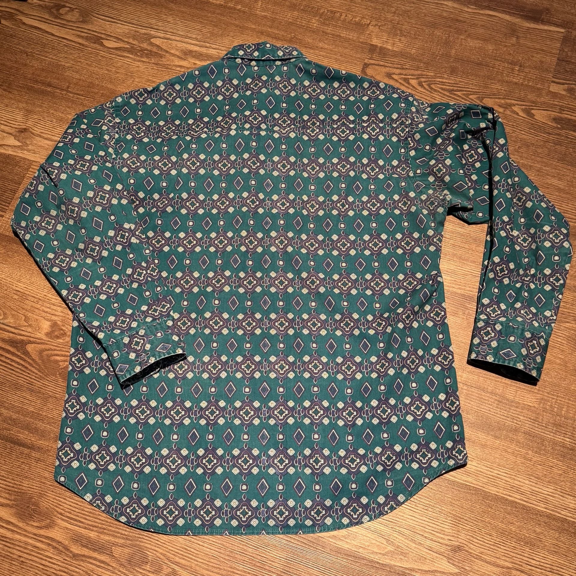 Vintage Wrangler Twenty X Mens Western Shirt Teal Geometric Cowboy Button Up XL 5