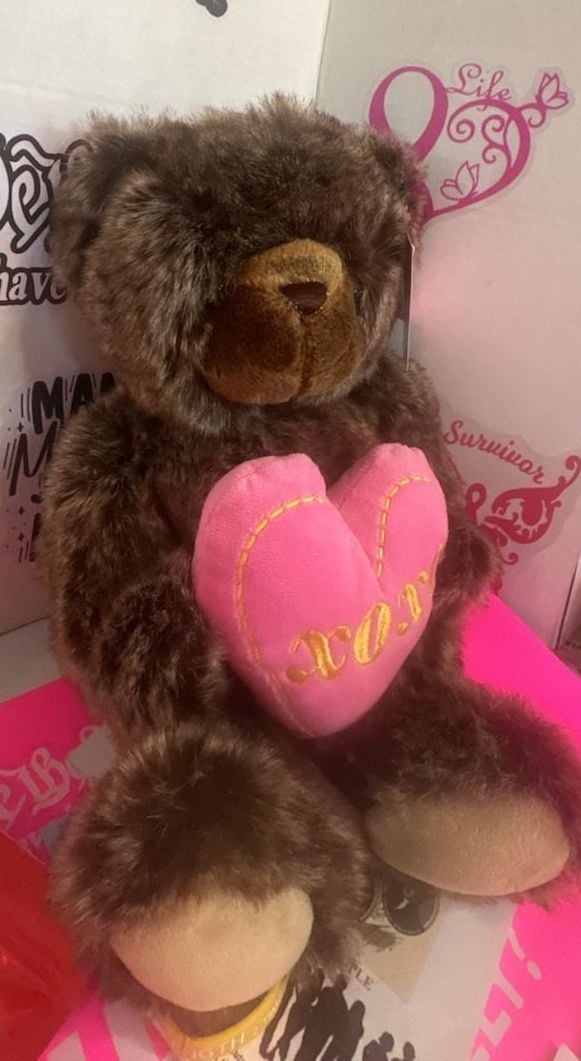 Hug Fun Hug Me Brown Teddy Bear Holding Pink XOXO Heart Plush 3