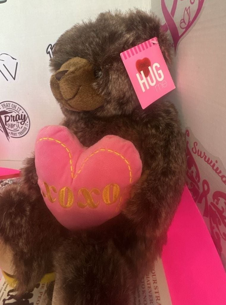 Hug Fun Hug Me Brown Teddy Bear Holding Pink XOXO Heart Plush 2