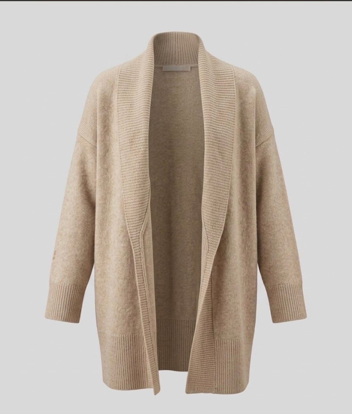 Time and Tru Women's Open-Front Shawl Collar Cardigan Sweater Beige Large 2
