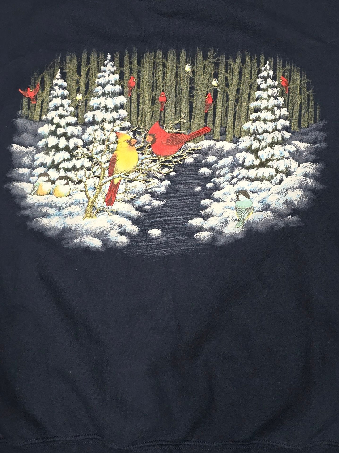 Day Breeze Vintage Winter Forest Cardinals Graphic Sweatshirt Navy Blue Size 1X 3