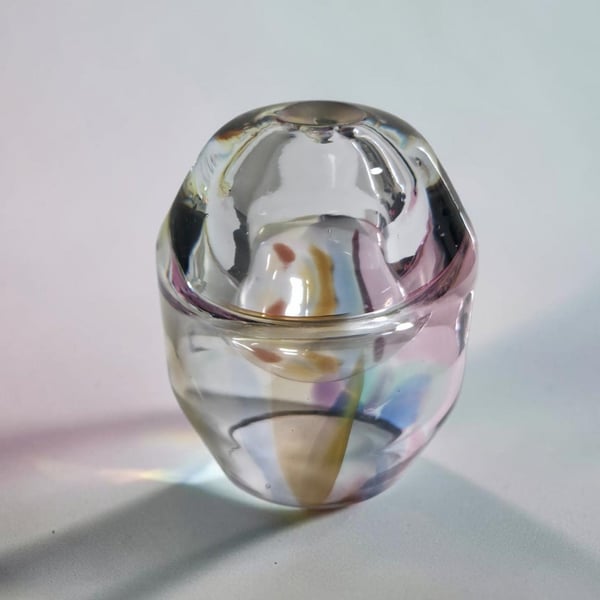 Vintage M. Pyrcak Polish Art Glass Oil Lamp Paperweight Rainbow Colors - Denmark