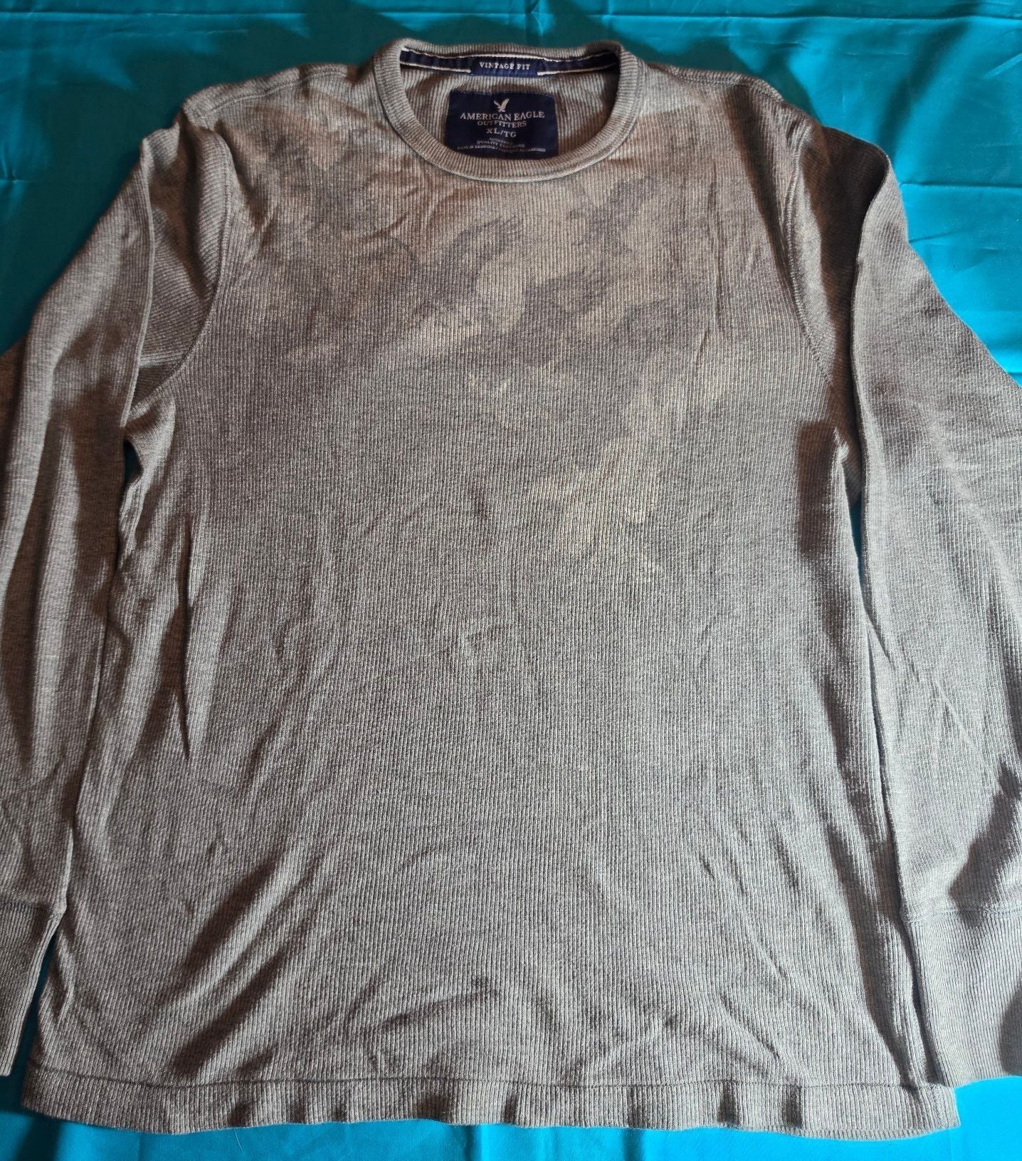 American Eagle Outfitters Vintage Fit Gray Waffle Thermal Long Sleeve Shirt XL 2