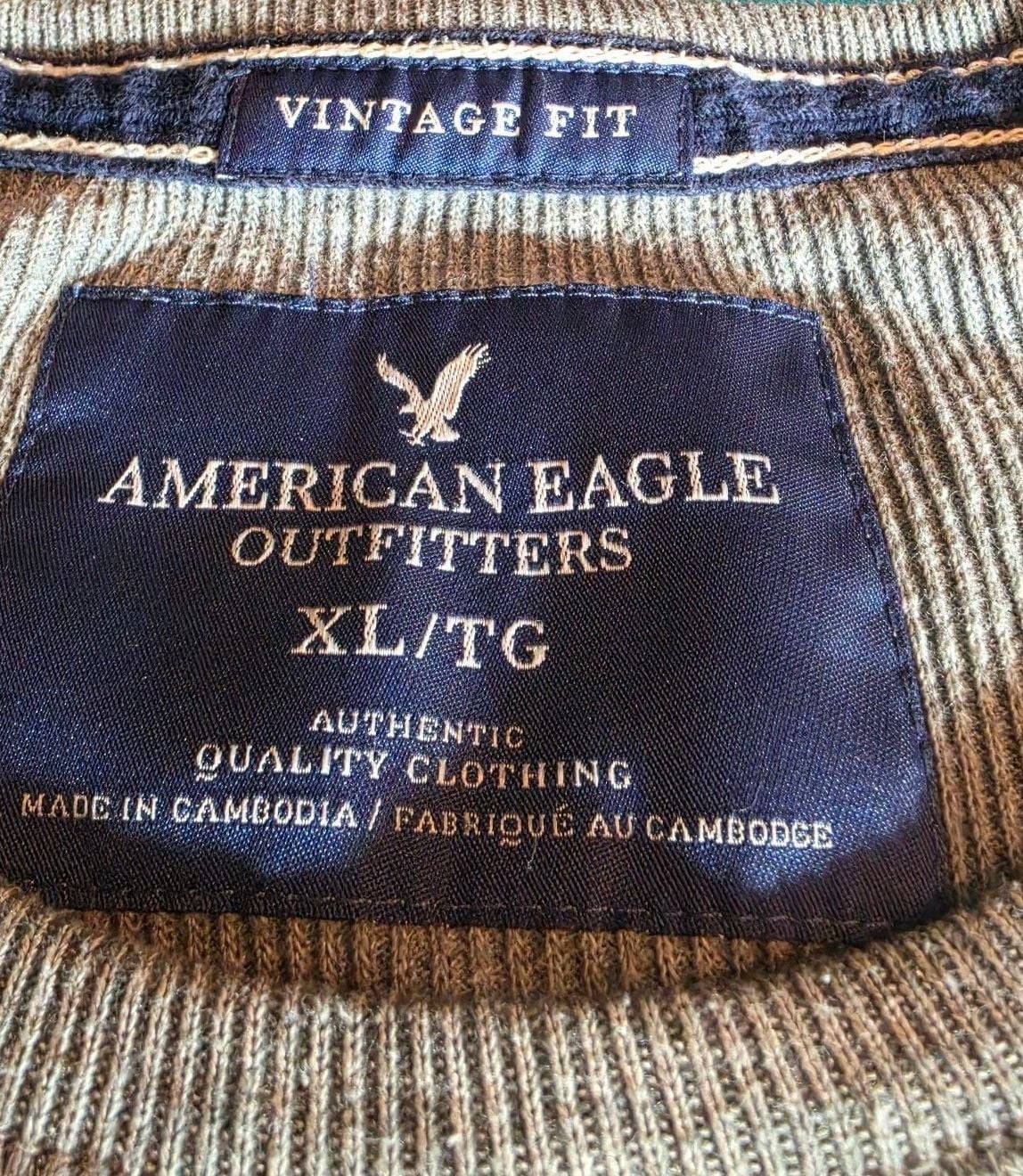 American Eagle Outfitters Vintage Fit Gray Waffle Thermal Long Sleeve Shirt XL 3