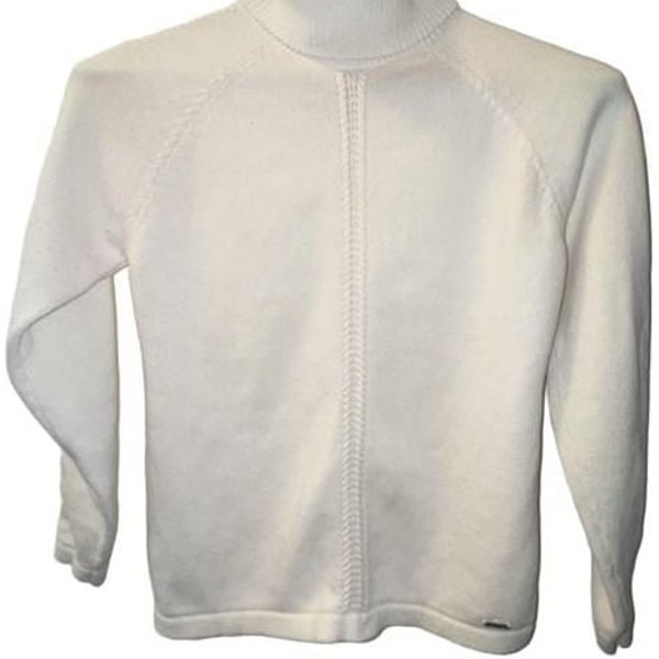 Nautica Women's White Cotton Raglan Sleeve Turtleneck Sweater