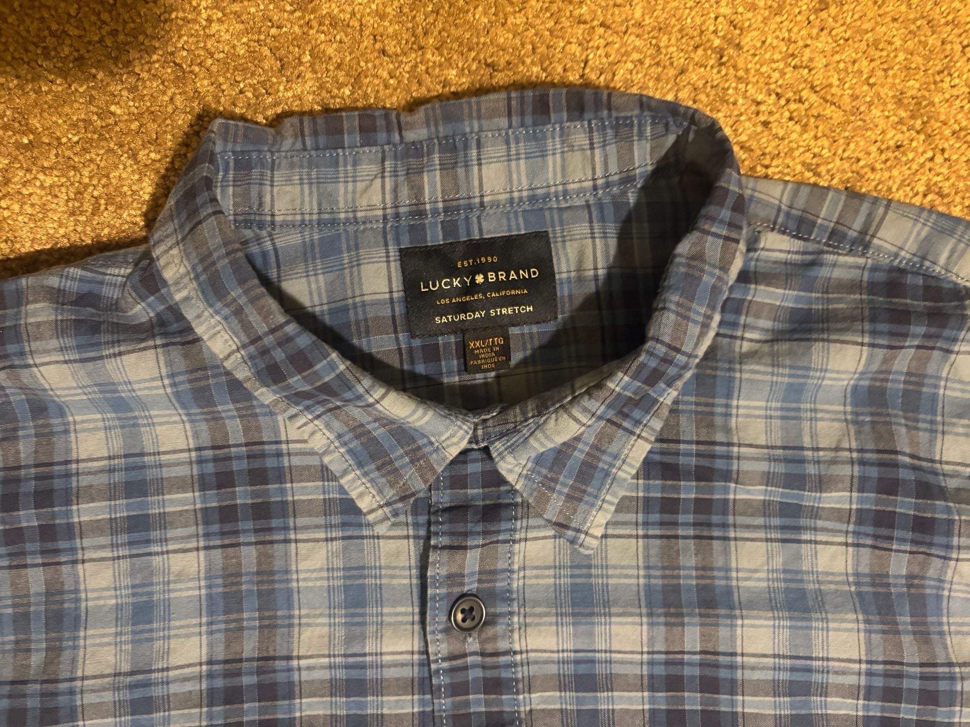 Lucky Brand Men's Saturday Stretch Plaid Long Sleeve Button-Down Shirt Blue XXL 3