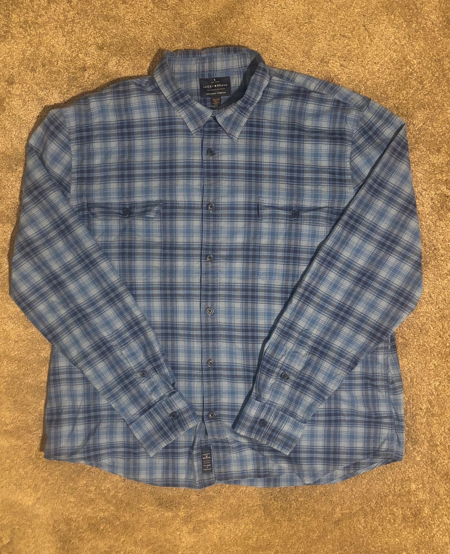 Lucky Brand Men's Saturday Stretch Plaid Long Sleeve Button-Down Shirt Blue XXL 2