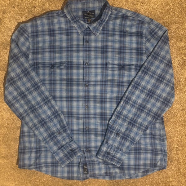 Lucky Brand Men's Saturday Stretch Plaid Long Sleeve Button-Down Shirt Blue XXL
