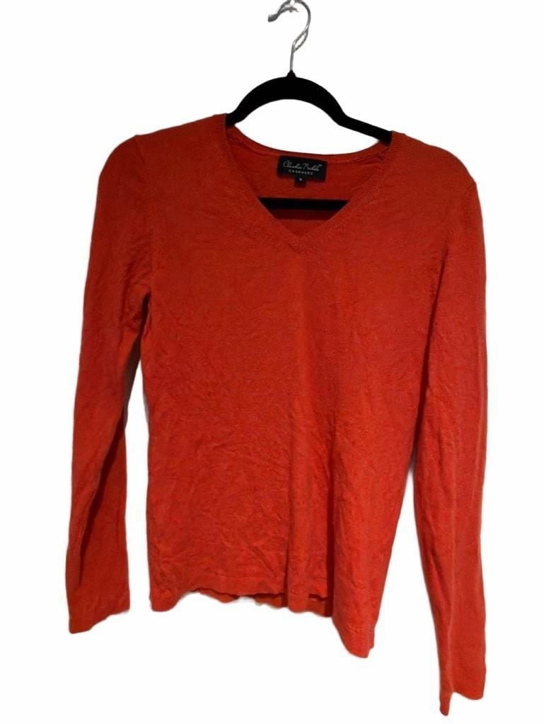Claudia Nicole Cashmere Orange V-Neck Long Sleeve Sweater Size M 2