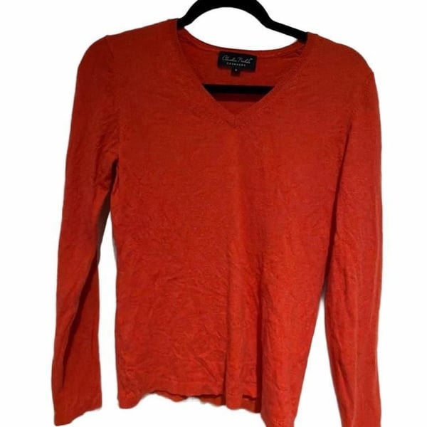 Claudia Nicole Cashmere Orange V-Neck Long Sleeve Sweater Size M