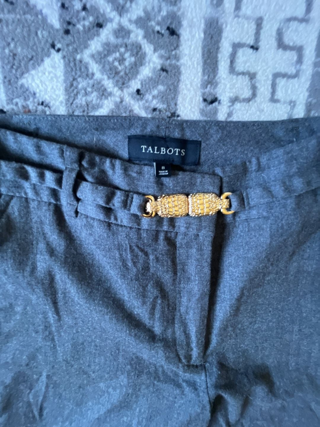 Talbots Heritage Gray Wool Dress Pant Gold Buckle Belt Size 8 (runs small) 3