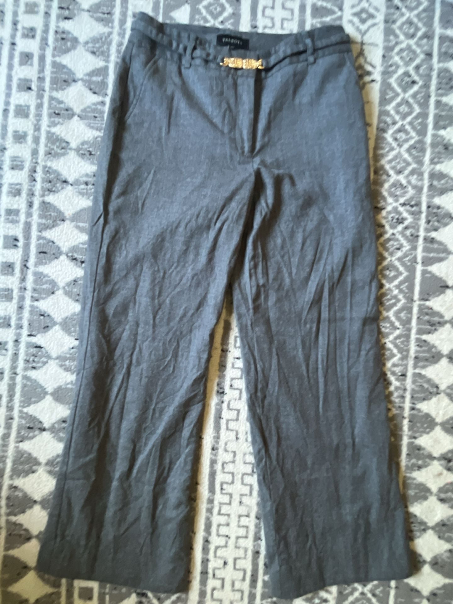 Talbots Heritage Gray Wool Dress Pant Gold Buckle Belt Size 8 (runs small) 2