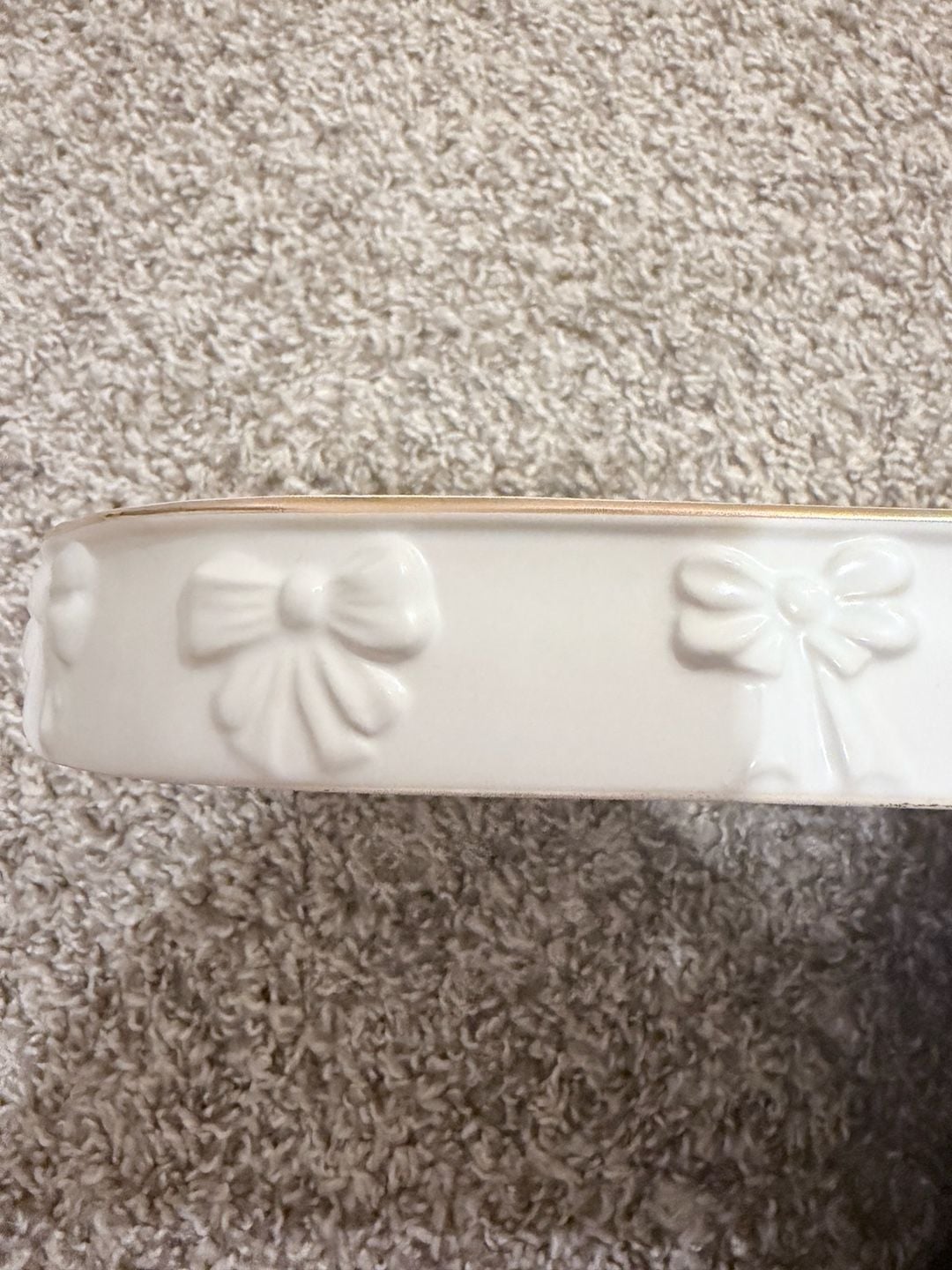 White Ceramic Decorative Oval Tray with Bow Details 4