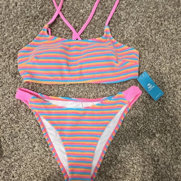 CUPSHE Multicolored Striped Scoop Neck Bikini Set