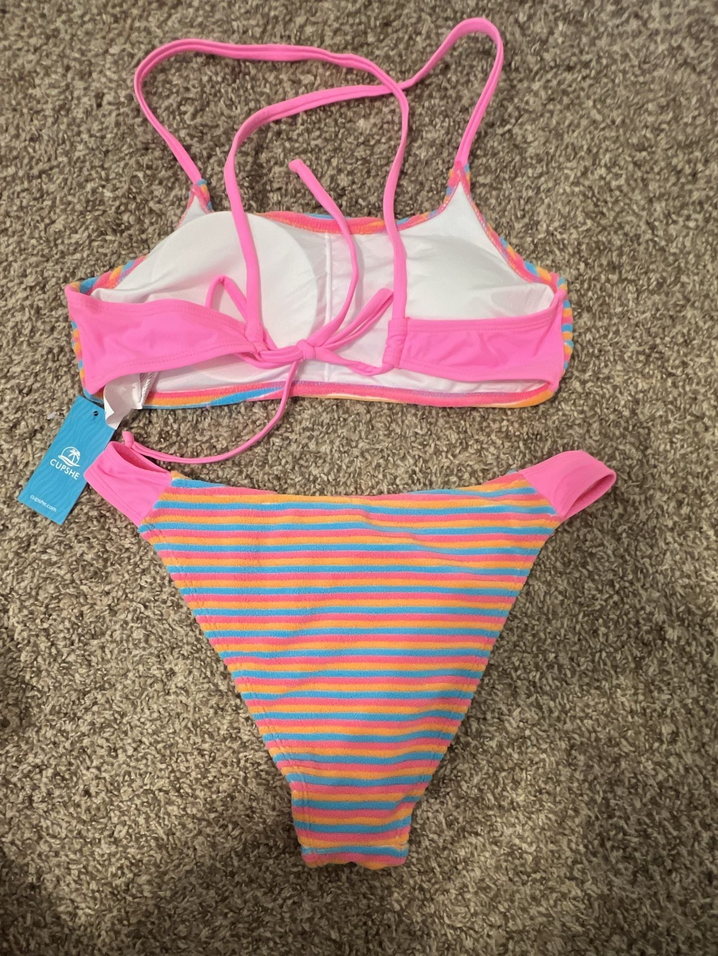 CUPSHE Multicolored Striped Scoop Neck Bikini Set 2