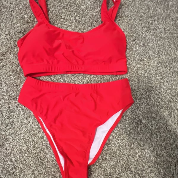 Pink Queen Women's Red Scoop Neck High Waisted Bikini Swimsuit