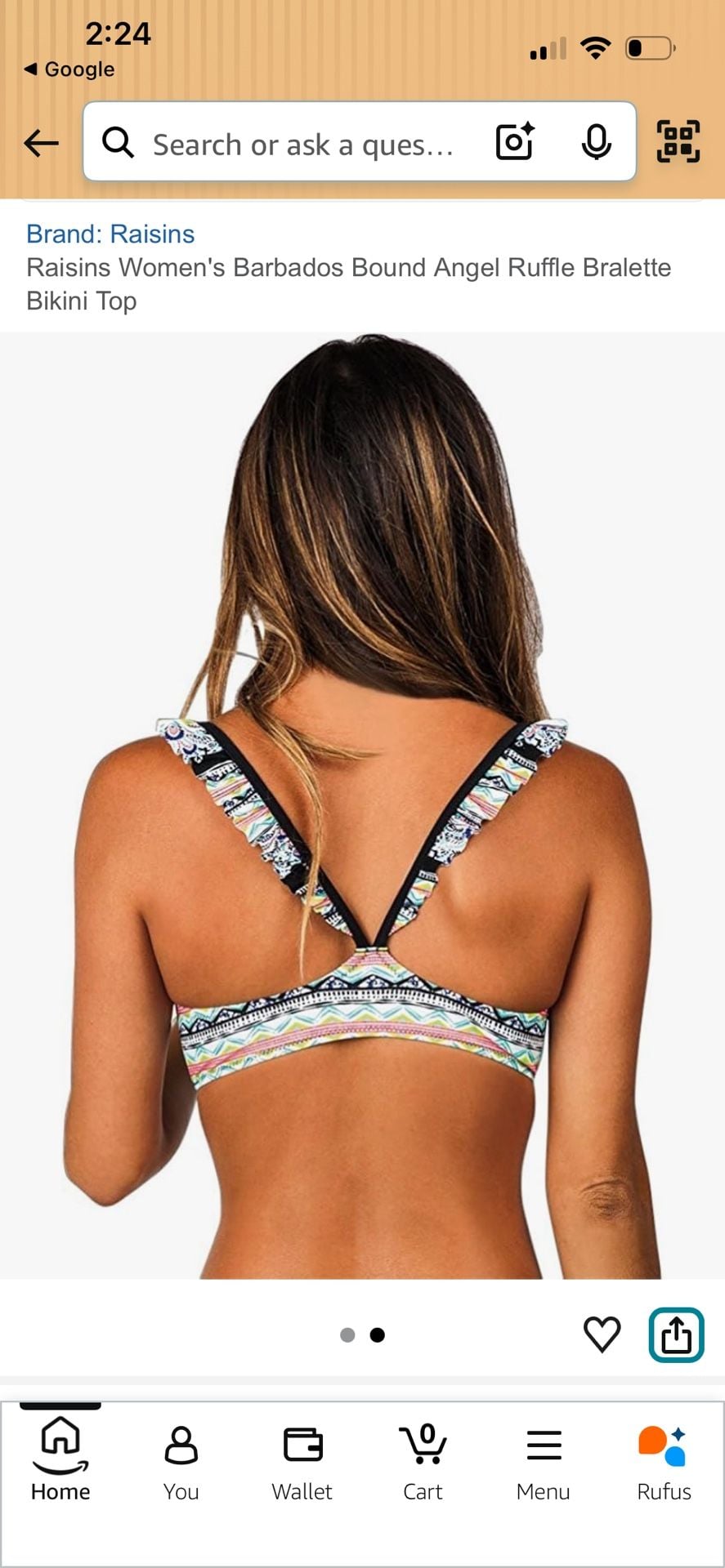 Raisins Women's Barbados Bound Angel Ruffle Bralette Bikini Set Size L 6