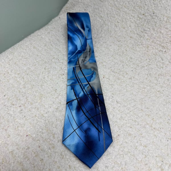 J. Garcia Poet Absorbs The War Collection Fifty-Nine 100% Silk Blue Abstract Tie