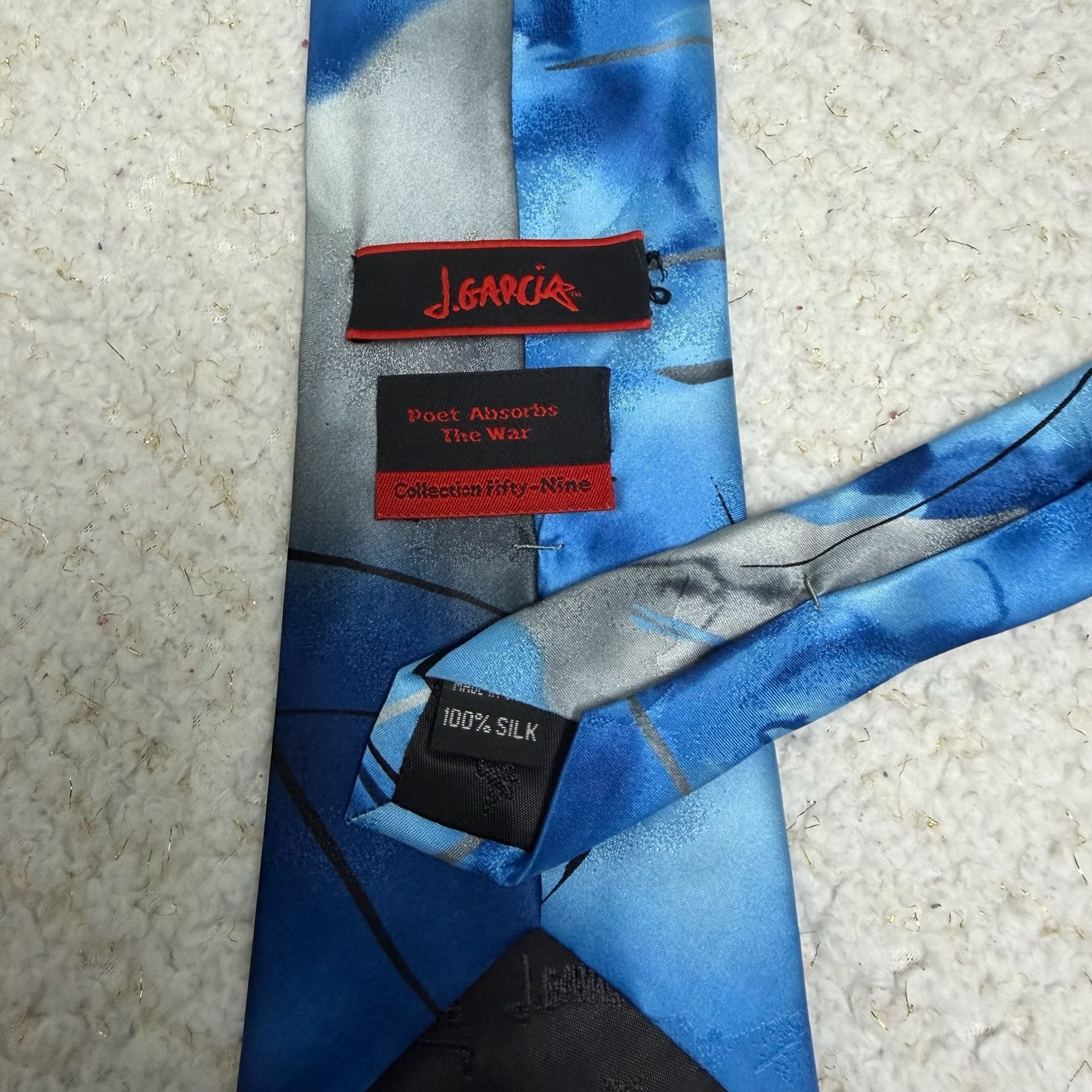 J. Garcia Poet Absorbs The War Collection Fifty-Nine 100% Silk Blue Abstract Tie 3