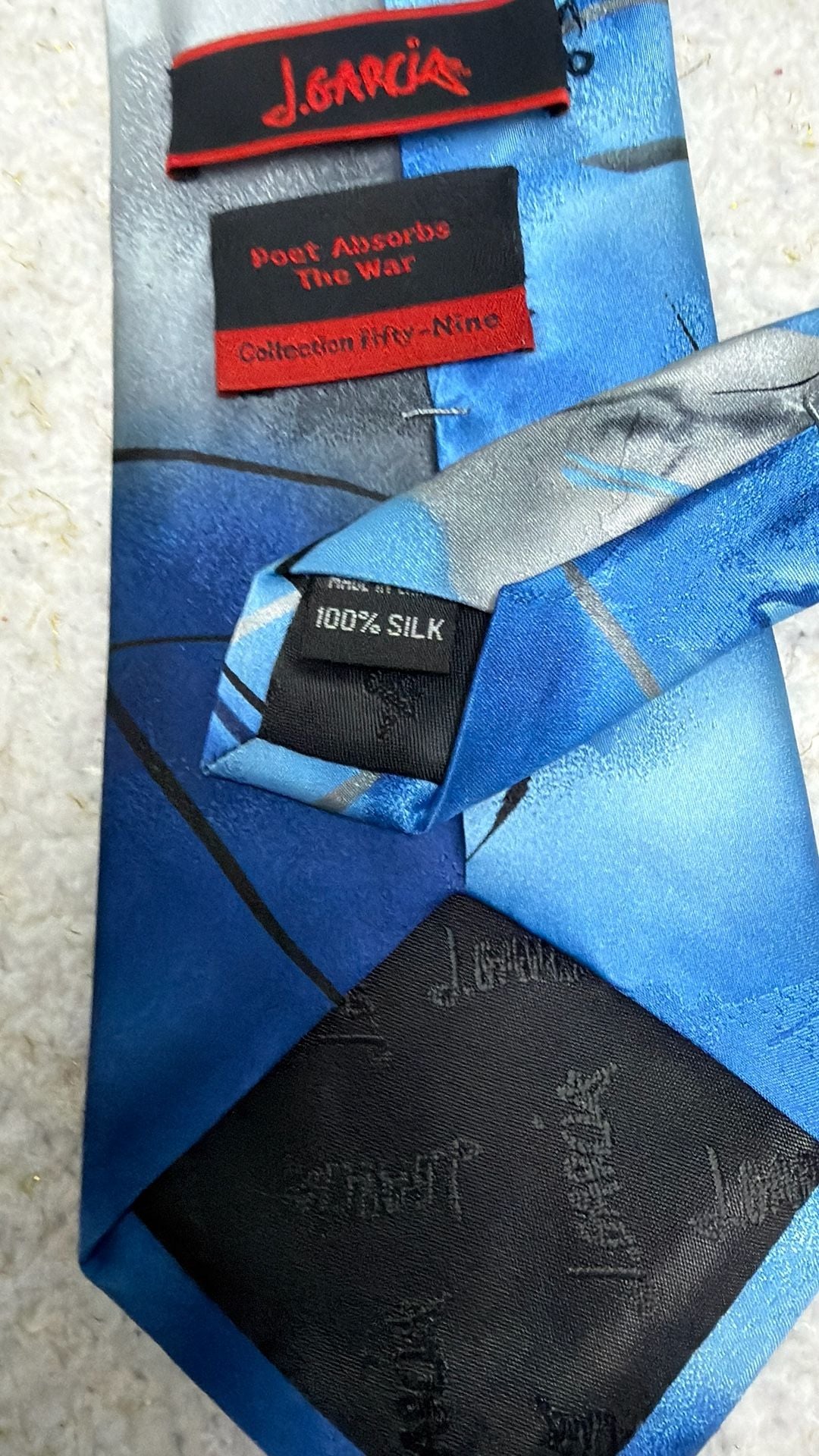J. Garcia Poet Absorbs The War Collection Fifty-Nine 100% Silk Blue Abstract Tie 5
