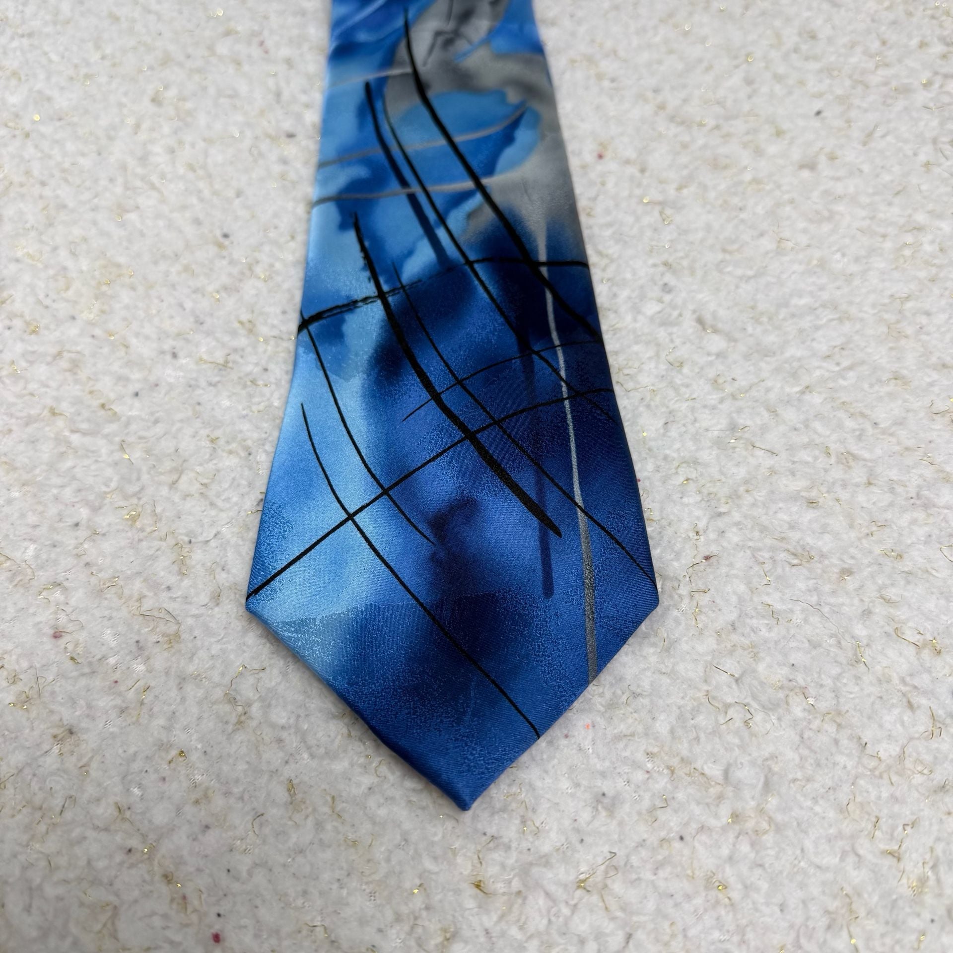 J. Garcia Poet Absorbs The War Collection Fifty-Nine 100% Silk Blue Abstract Tie 8