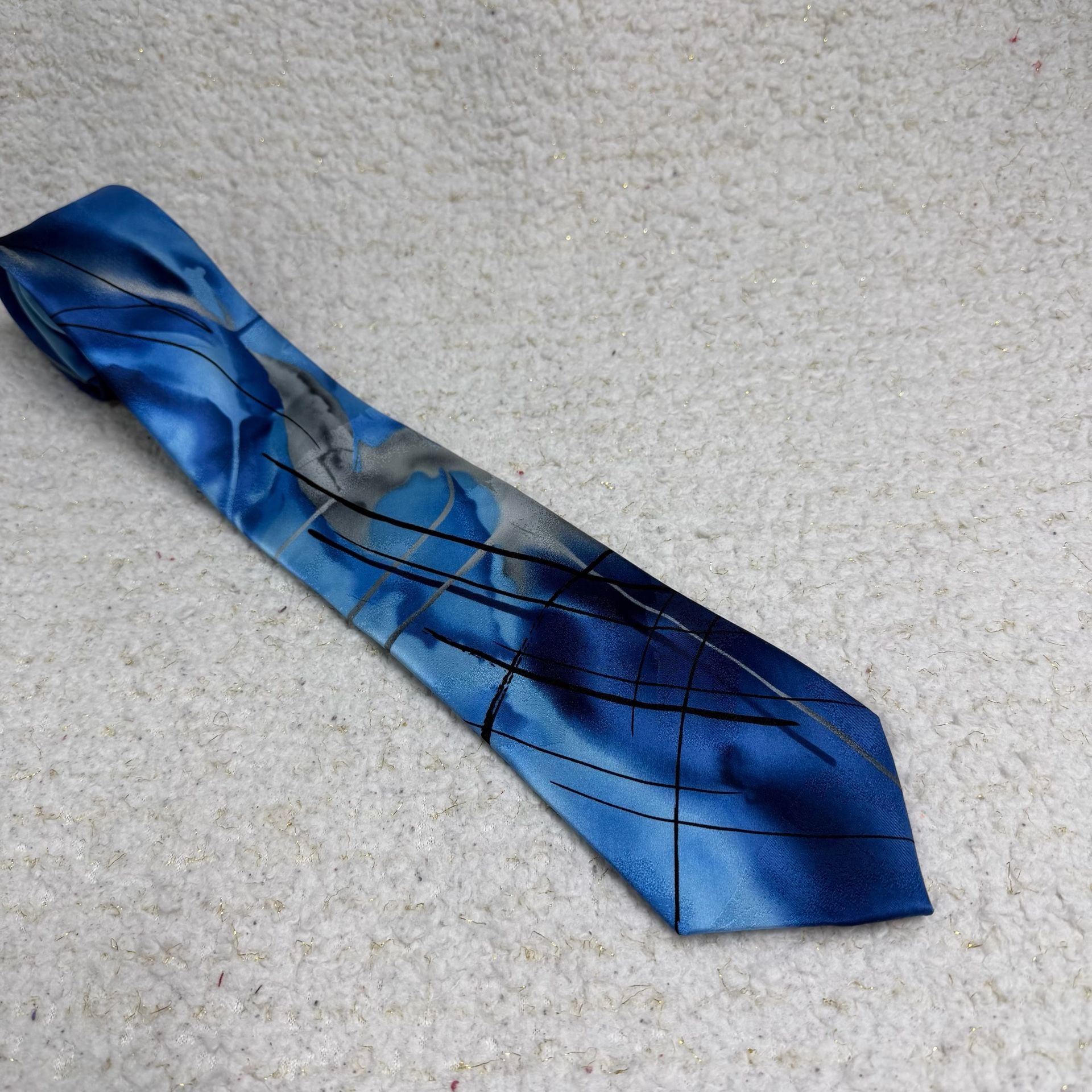 J. Garcia Poet Absorbs The War Collection Fifty-Nine 100% Silk Blue Abstract Tie 9