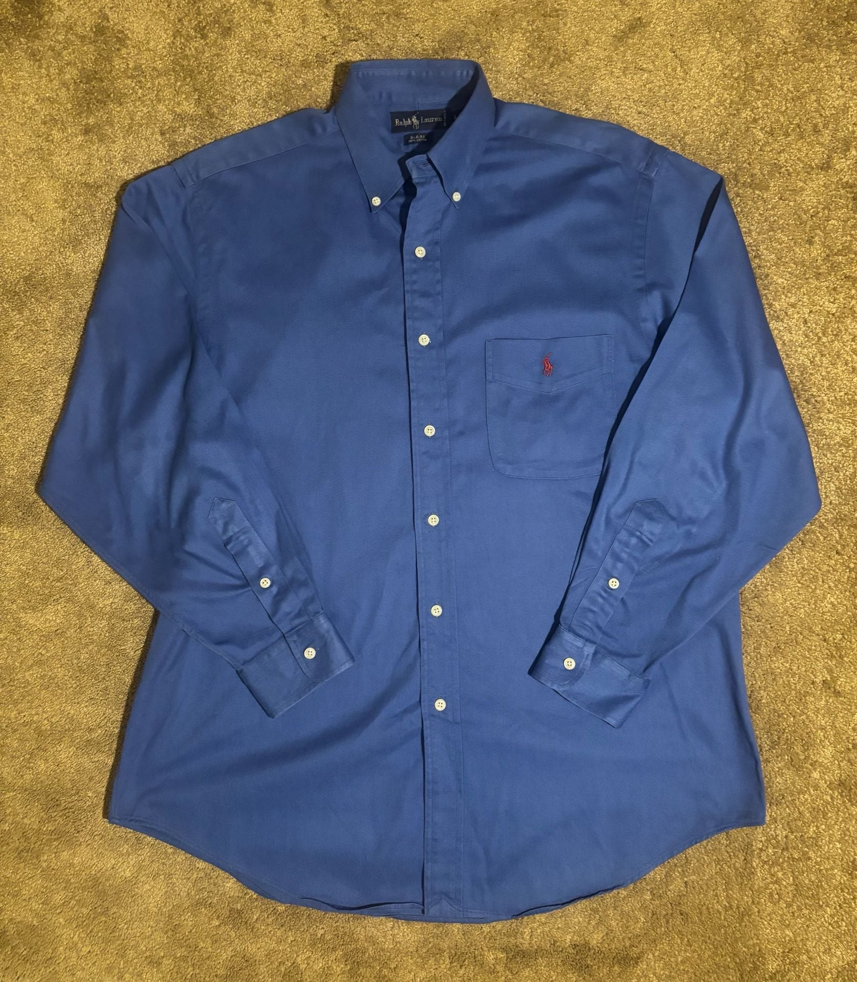 Vintage 90s Ralph Lauren Blaire Shirt Mens L Blue Cotton Button Down Red Pony 2