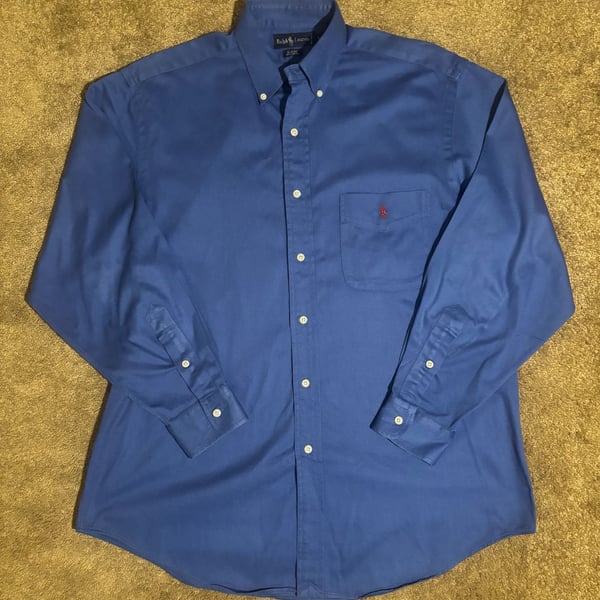 Vintage 90s Ralph Lauren Blaire Shirt Mens L Blue Cotton Button Down Red Pony