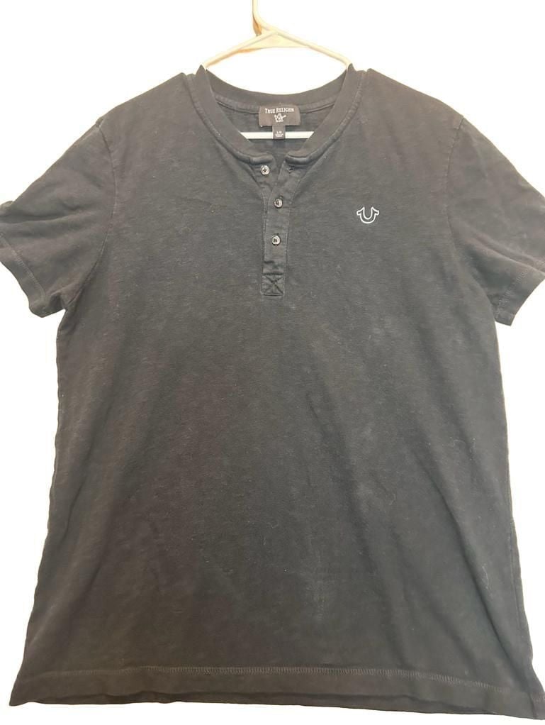 True Religion Short Sleeve Henley Shirt Black Size L 2