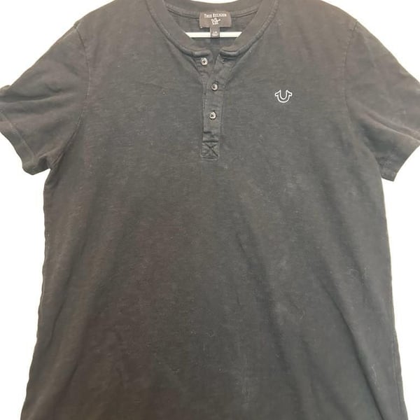 True Religion Short Sleeve Henley Shirt Black Size L