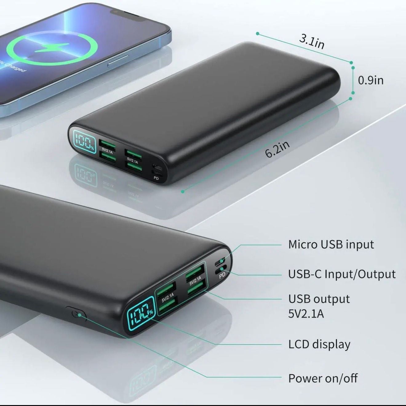 Portable Charger 38800mAh, LCD Display Power Bank, 4 USB Outputs 4