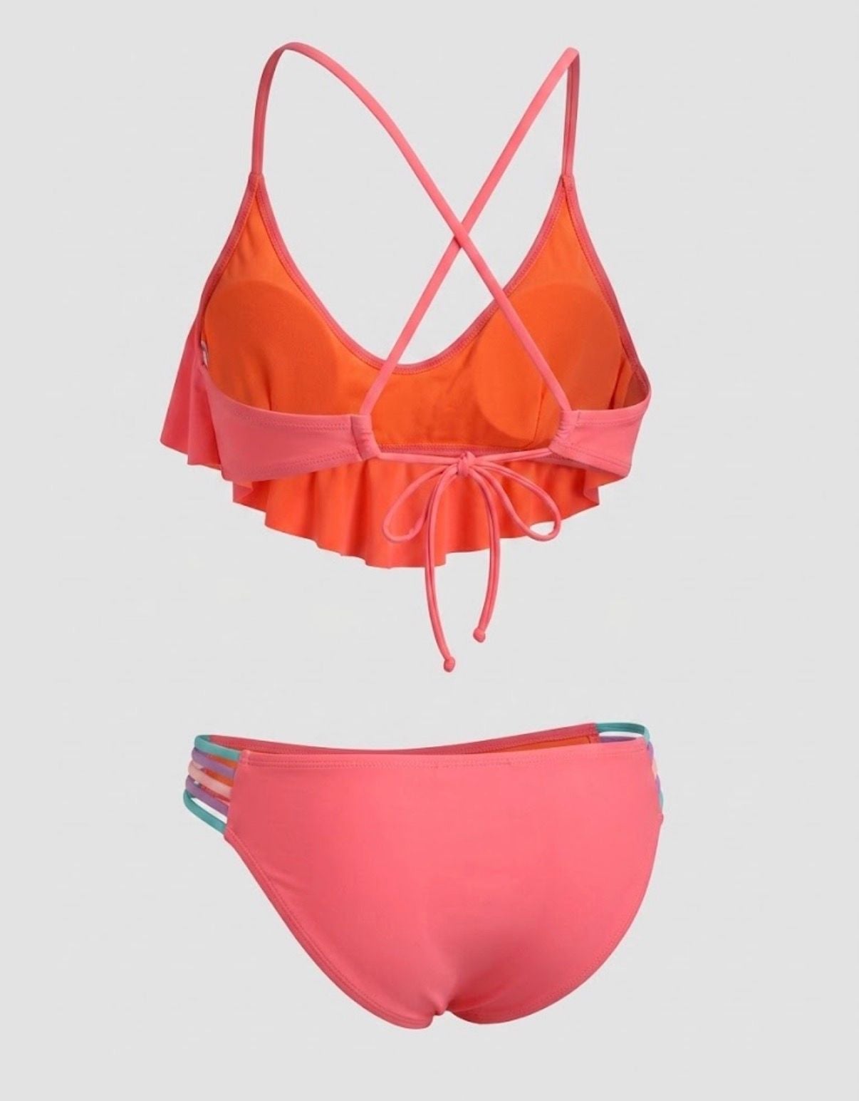 Xhilaration Neon Orange Ruffle Flounce Bikini and multi-strap Swimsuit medium 1