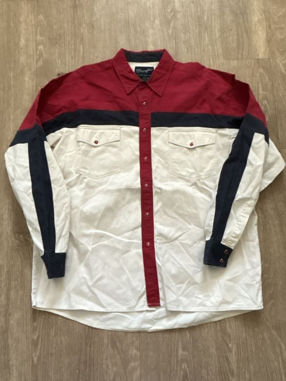 Wrangler Western Shirt Mens XL Red White Blue Colorblock Long Sleeve Button Up 2