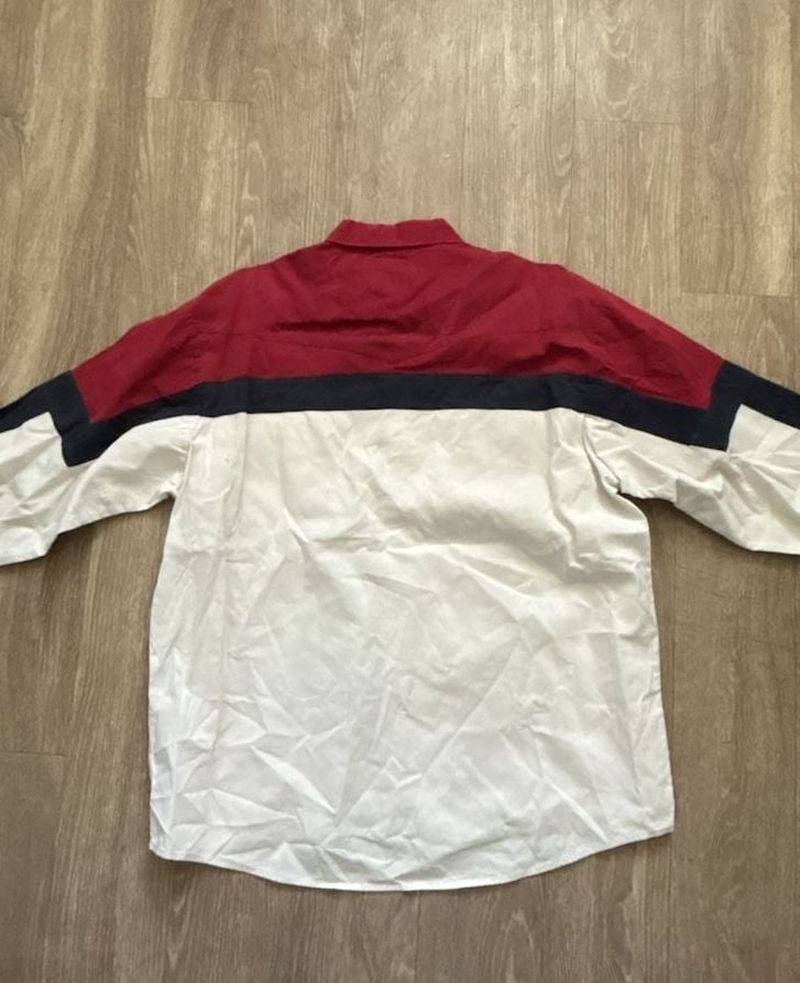 Wrangler Western Shirt Mens XL Red White Blue Colorblock Long Sleeve Button Up 5