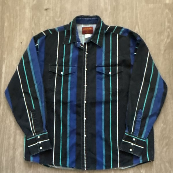 Rustler by Wrangler Vintage Striped Long Sleeve Western Shirt Men's XL