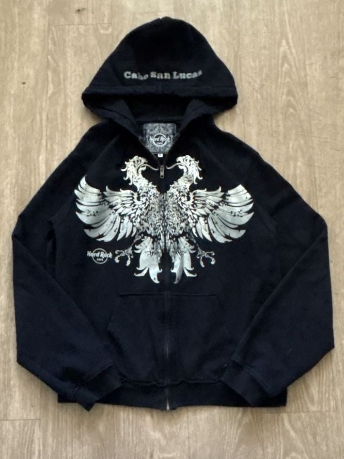 Hard Rock Cafe Cabo San Lucas Eagle Graphic Full Zip Hoodie XL 2